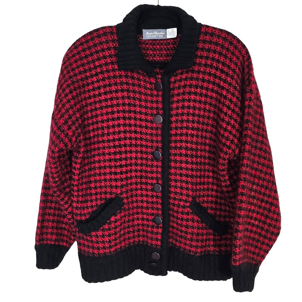 Vintage 90s Marisa Christina Sweater Women's M Red Black Mohair Festive Season